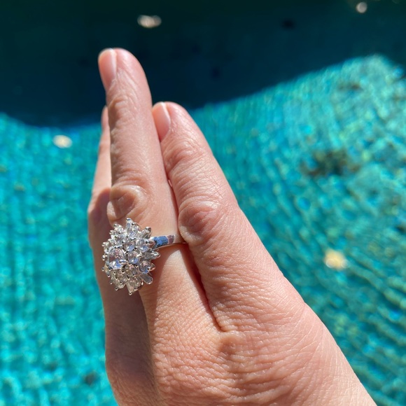 Sterling Silver Diamond cluster engagement ring (lab simulated) - Picture 6 of 8